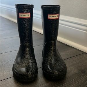 Hunter Kids Black Glitter Rain Boots